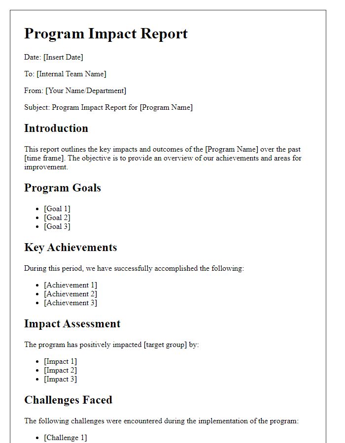 Letter template of program impact report for internal team review