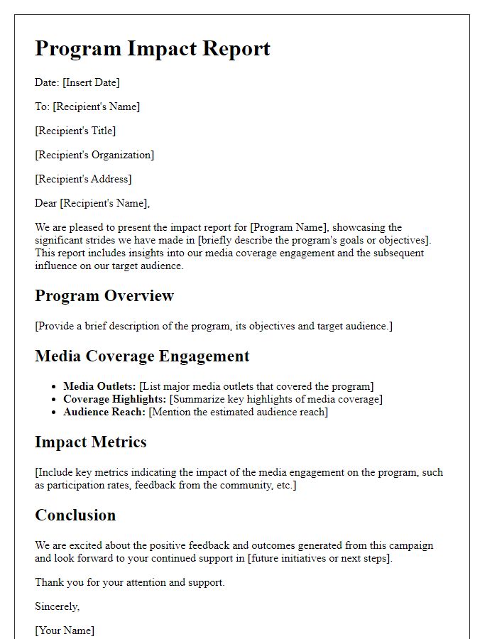 Letter template of program impact report for media coverage engagement