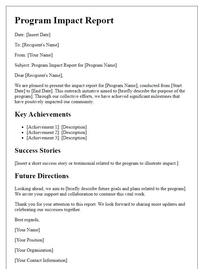 Letter template of program impact report for public relations outreach