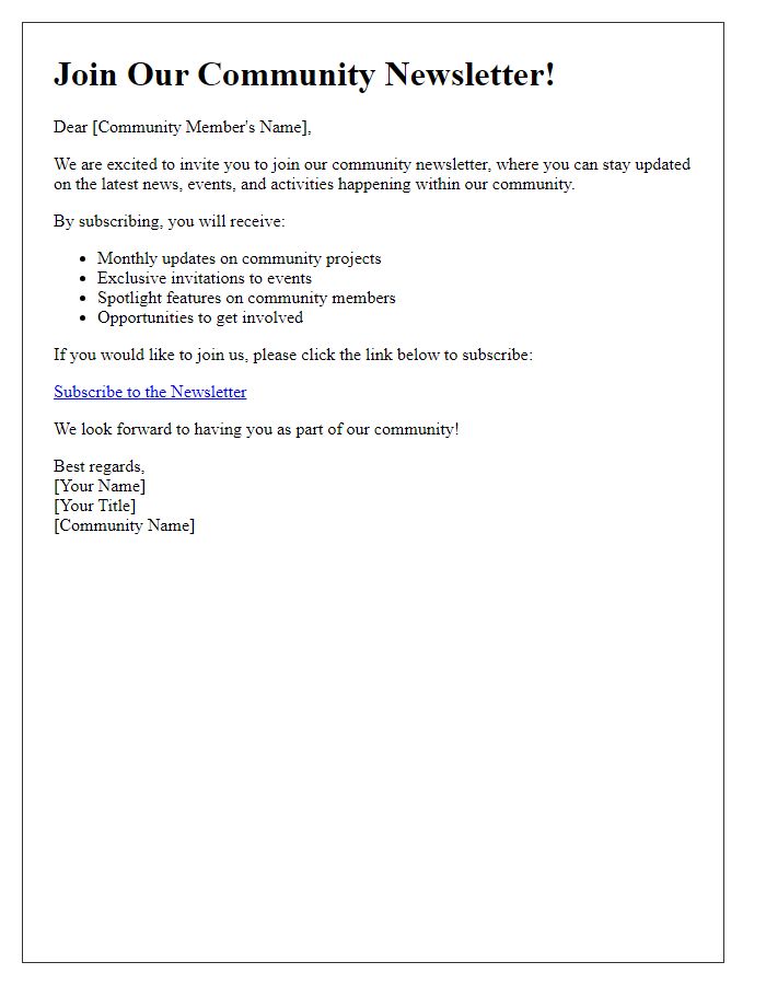 Letter template of newsletter joining request for community members