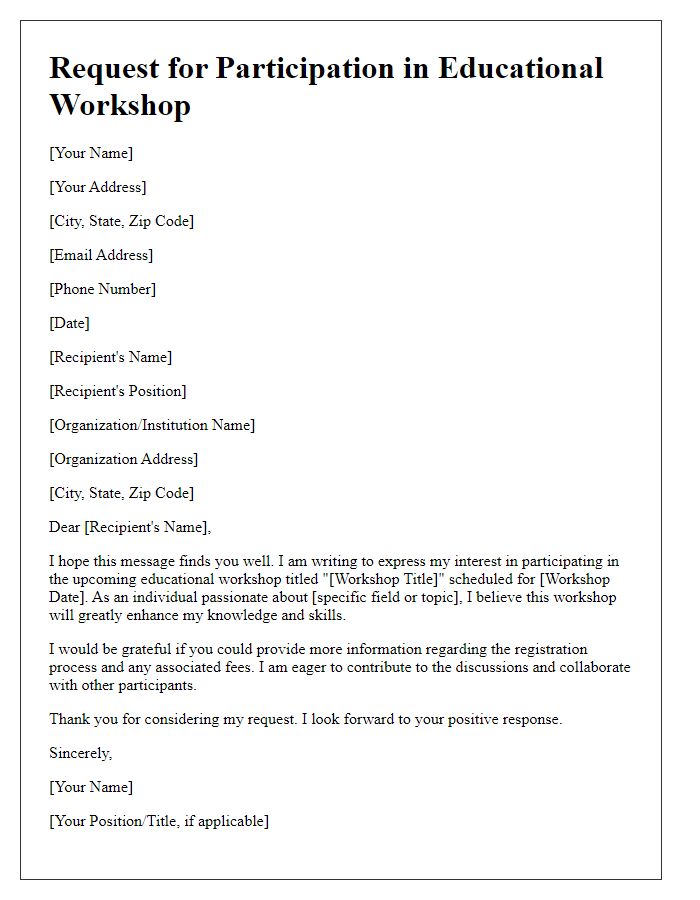 Letter template of educational workshop participation request