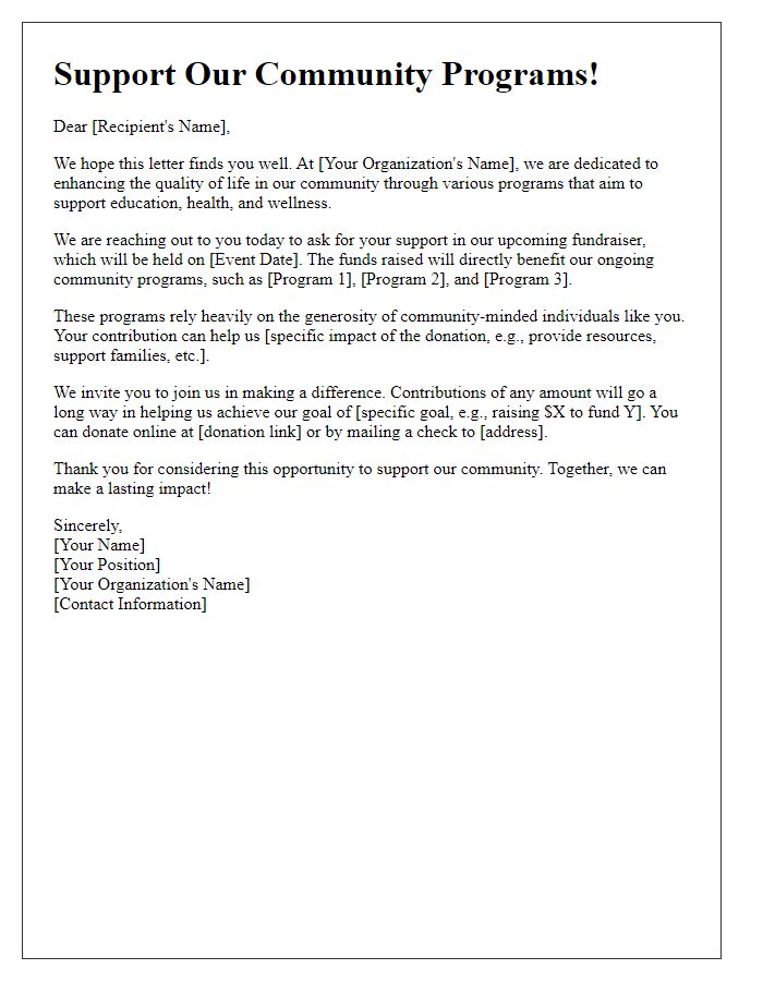 Letter template of fundraising for community programs