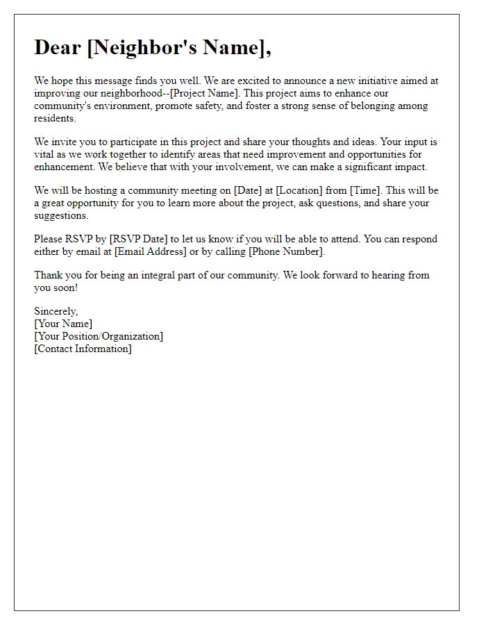 Letter template of neighborhood improvement project outreach