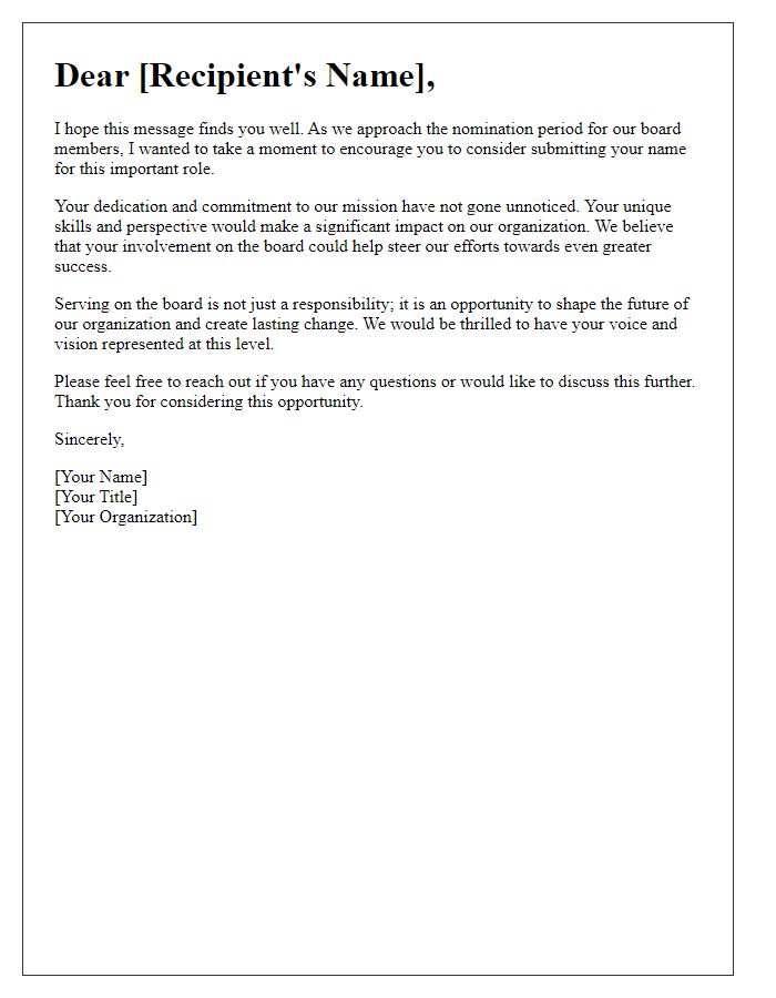 Letter template of encouragement for board member nominations