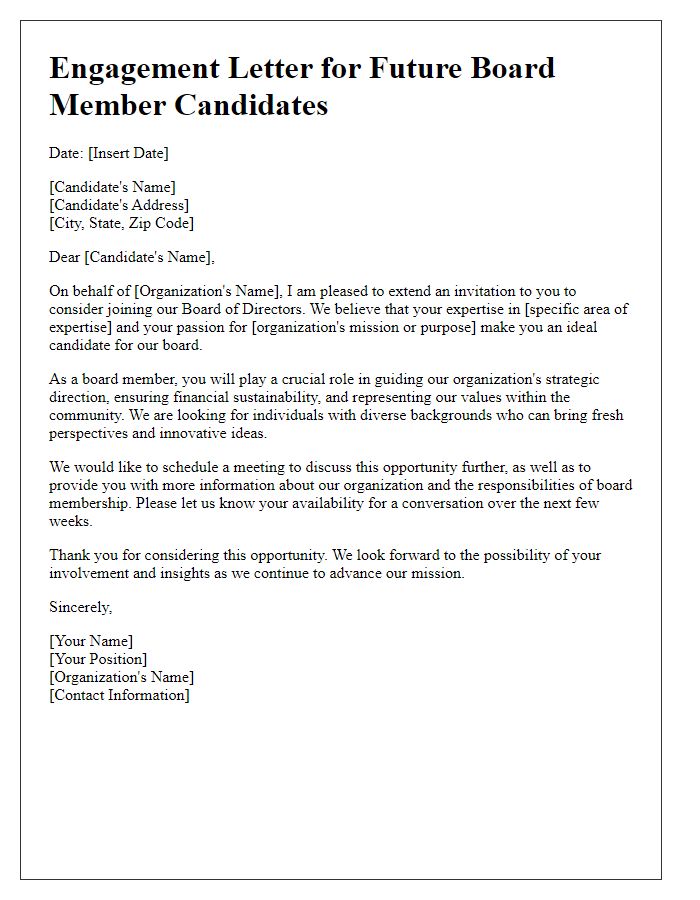 Letter template of engagement for future board member candidates