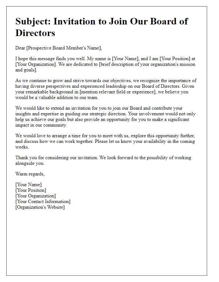 Letter template of outreach for prospective board members