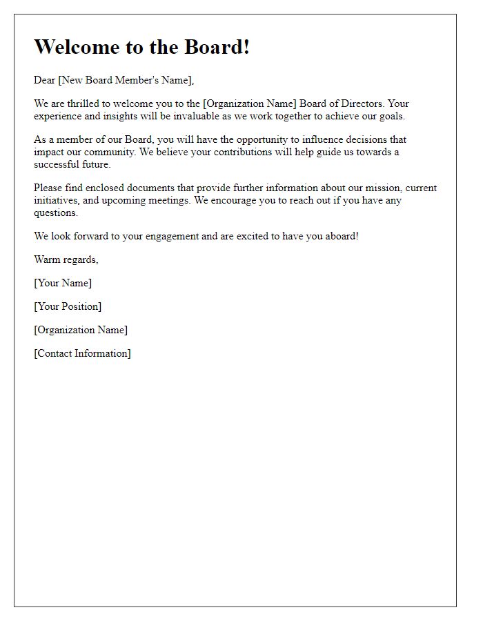 Letter template of welcome for new board member recruitment