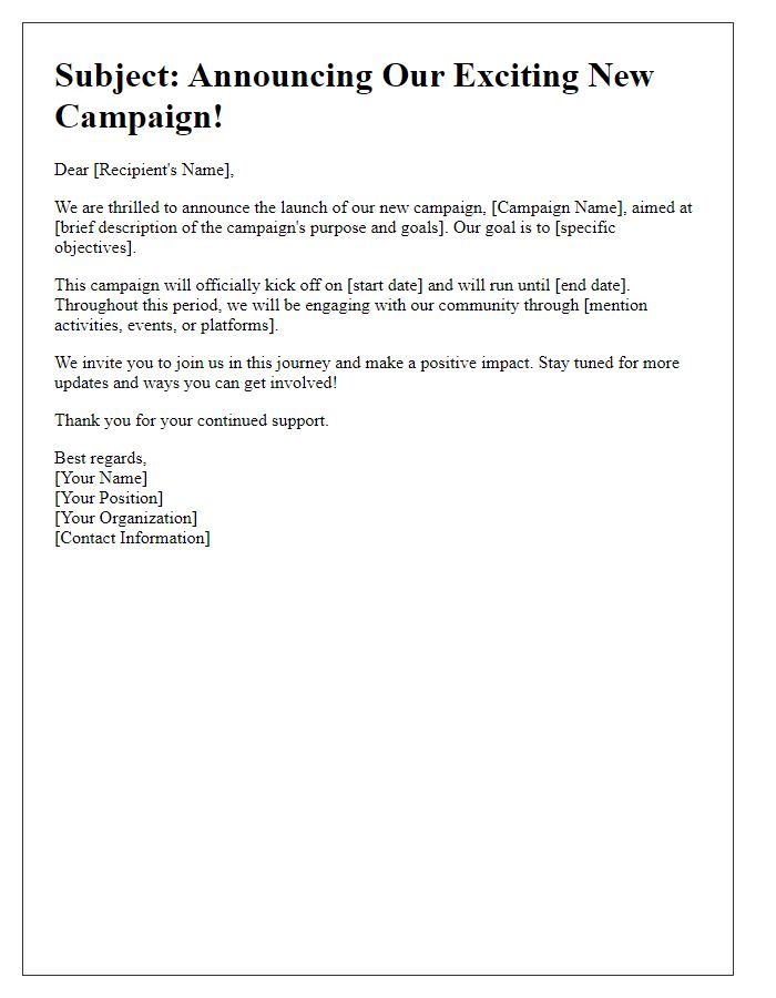 Letter template of campaign introduction announcement