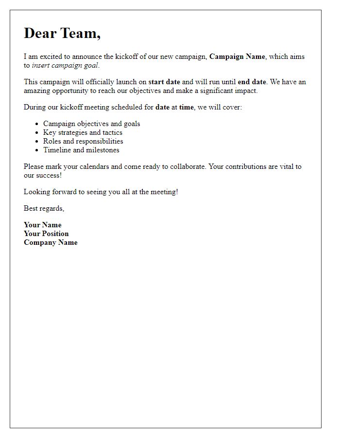 Letter template of campaign kickoff communication