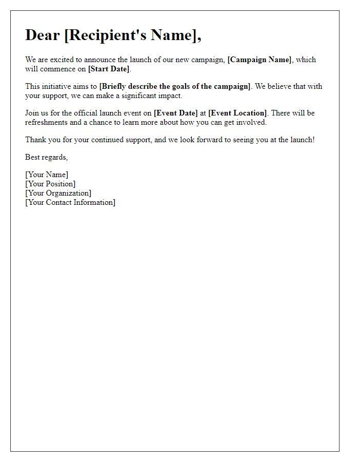 Letter template of campaign launch notification