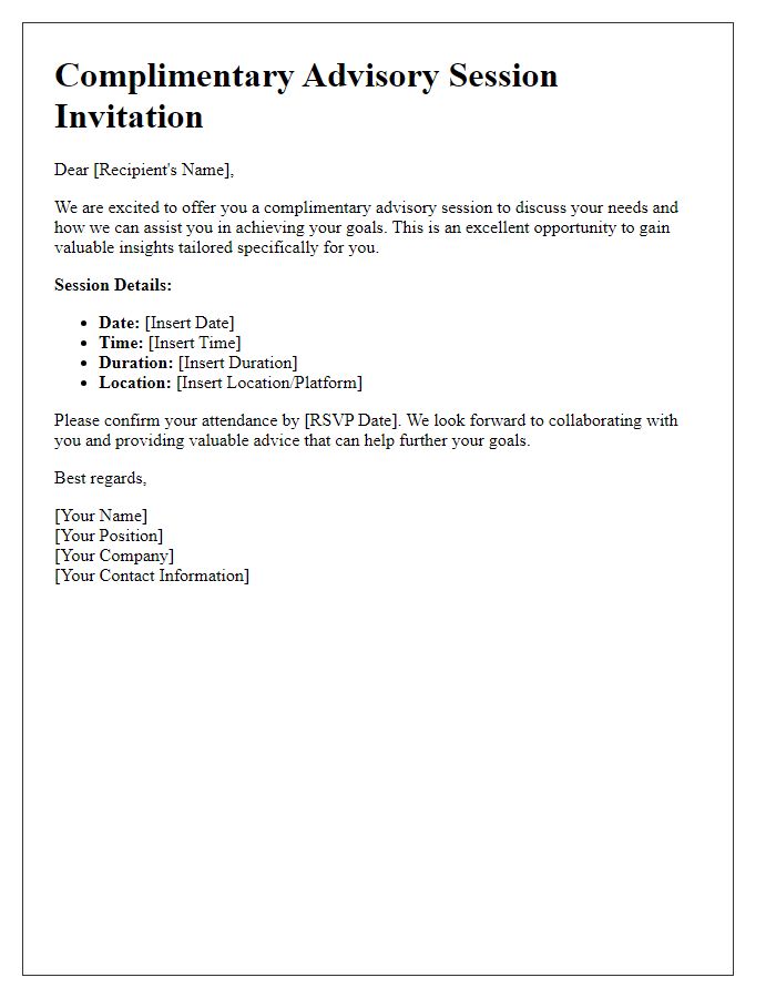 Letter template of complimentary advisory session