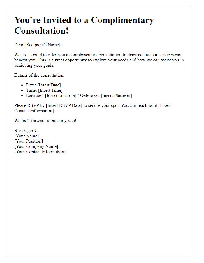 Letter template of complimentary consultation invitation