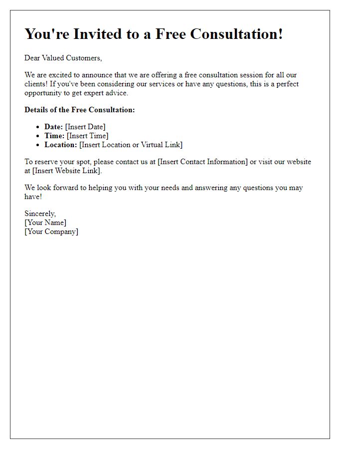 Letter template of free consultation announcement