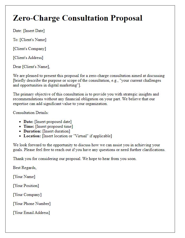 Letter template of zero-charge consultation proposal