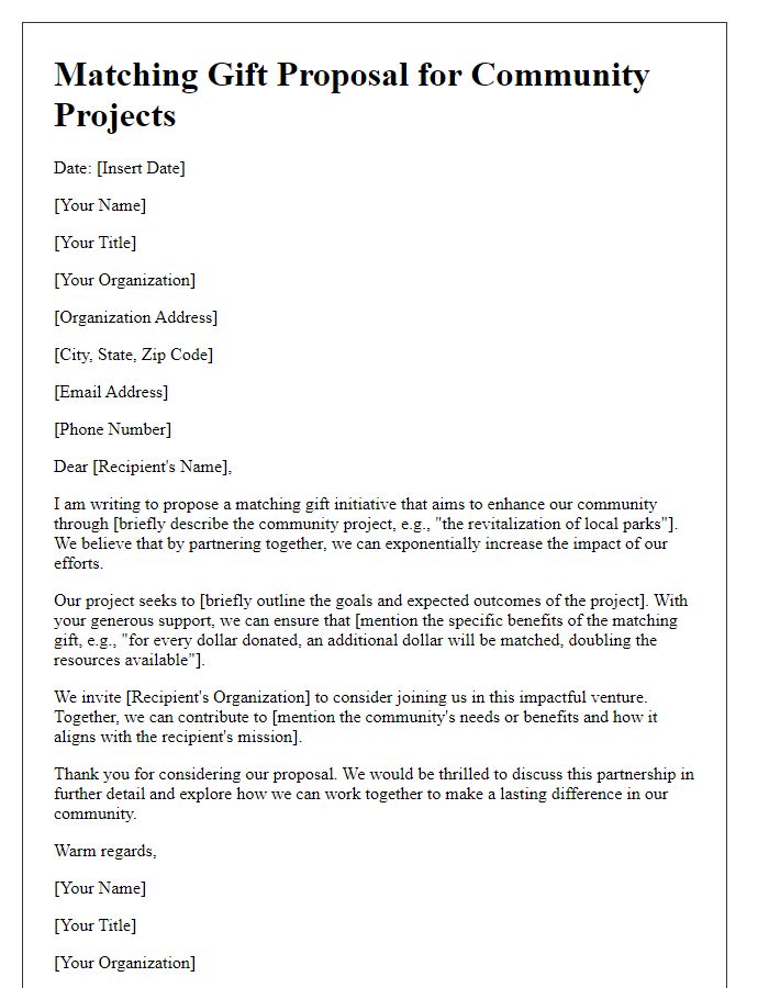 Letter template of matching gift proposal for community projects