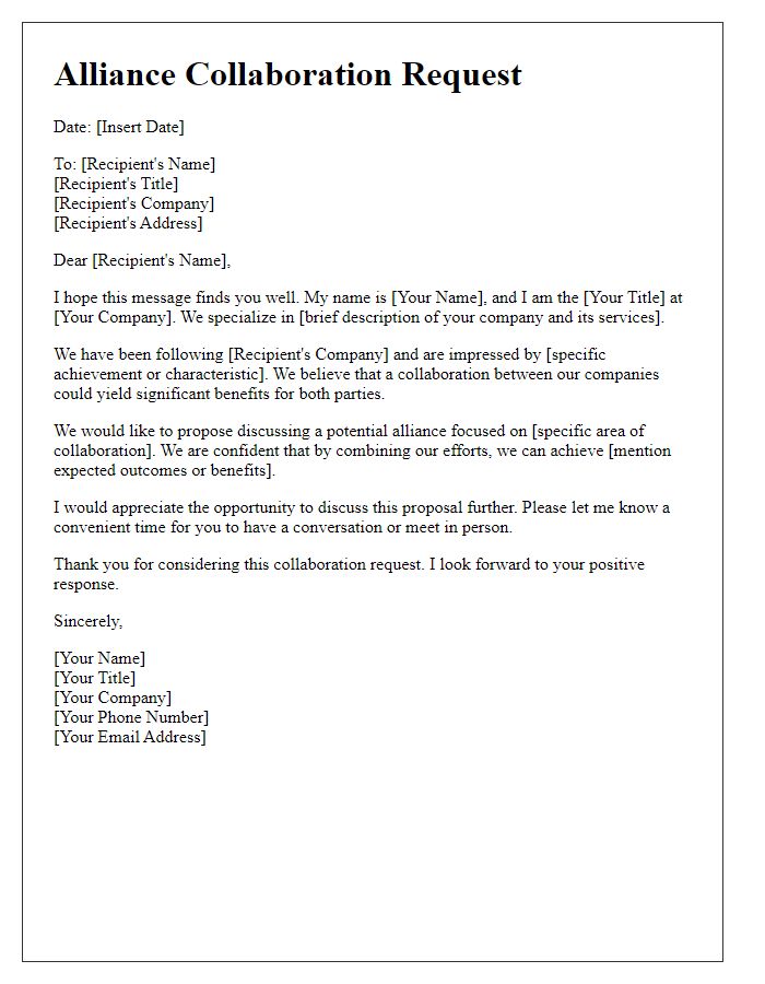 Letter template of alliance collaboration request