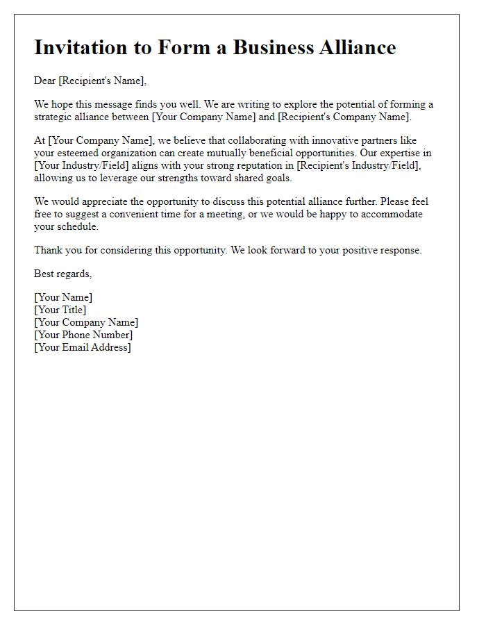 Letter template of business alliance invitation