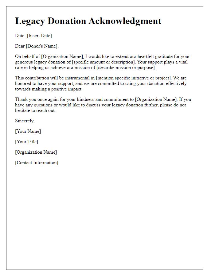 Letter template of legacy donation acknowledgment