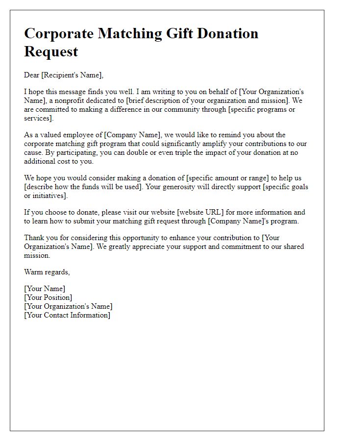 Letter template of corporate matching gift donation request