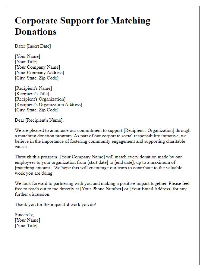 Letter template of corporate support for matching donations