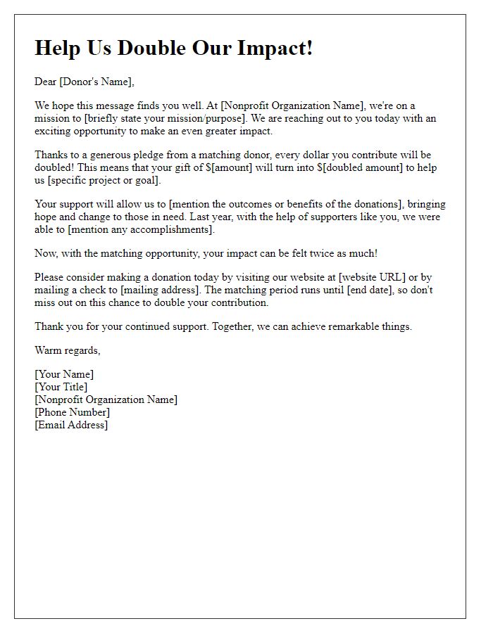 Letter template of nonprofit matching donation appeal