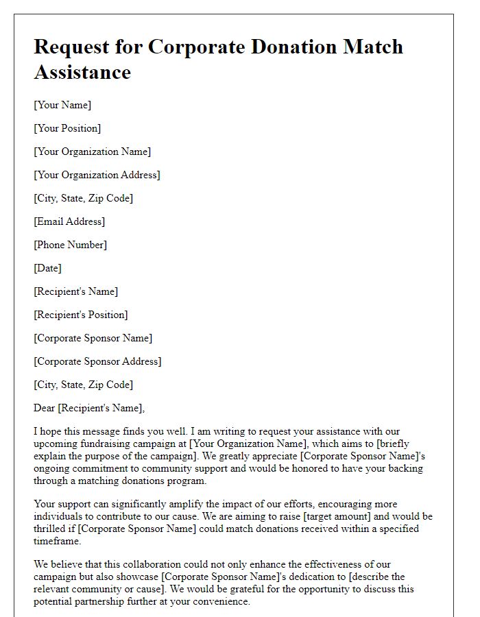 Letter template of request for corporate donation match assistance