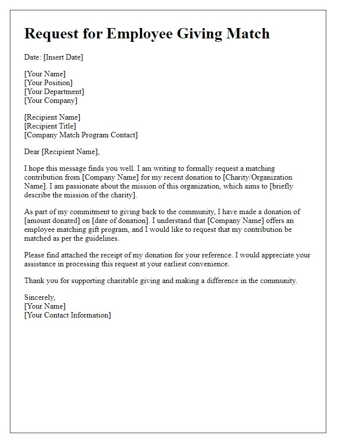 Letter template of request for employee giving match