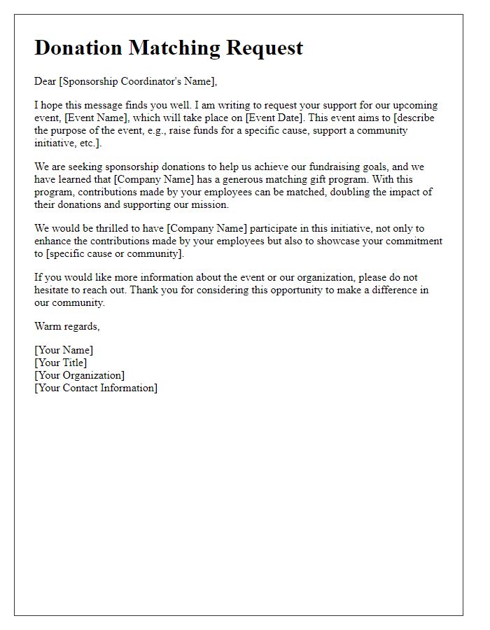 Letter template of sponsorship donation matching request