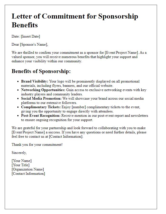 Letter template of sponsor commitment benefits.