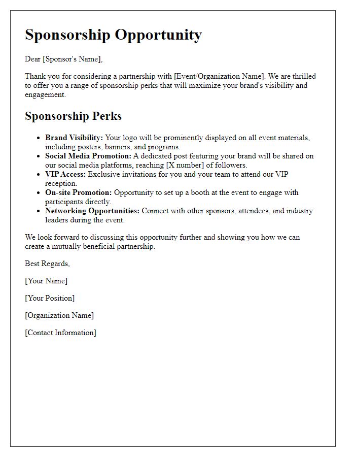 Letter template of sponsorship perks description.