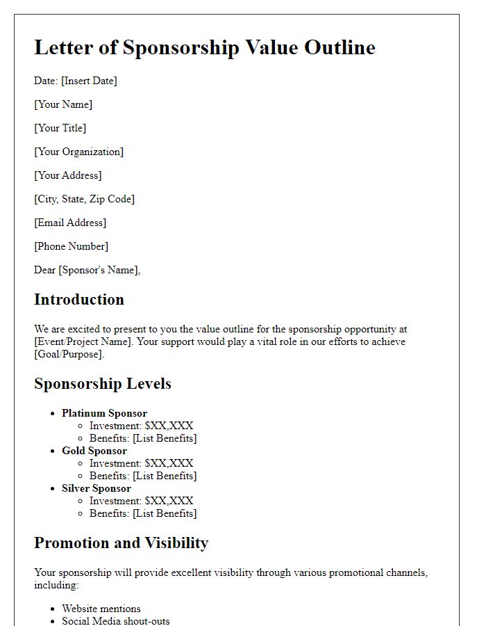 Letter template of sponsorship value outline.