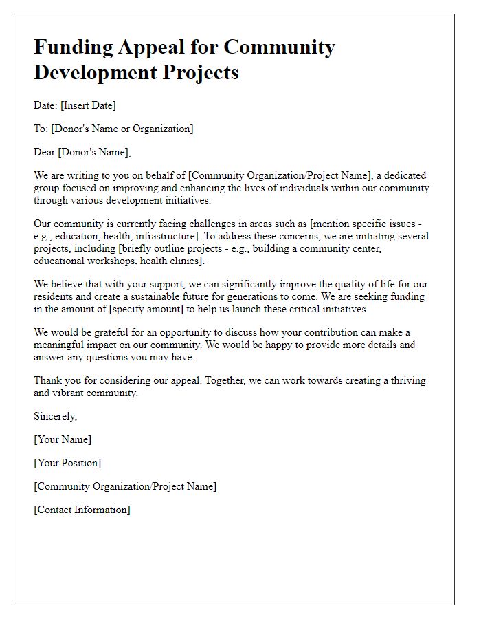 Letter template of funding appeal for community development projects