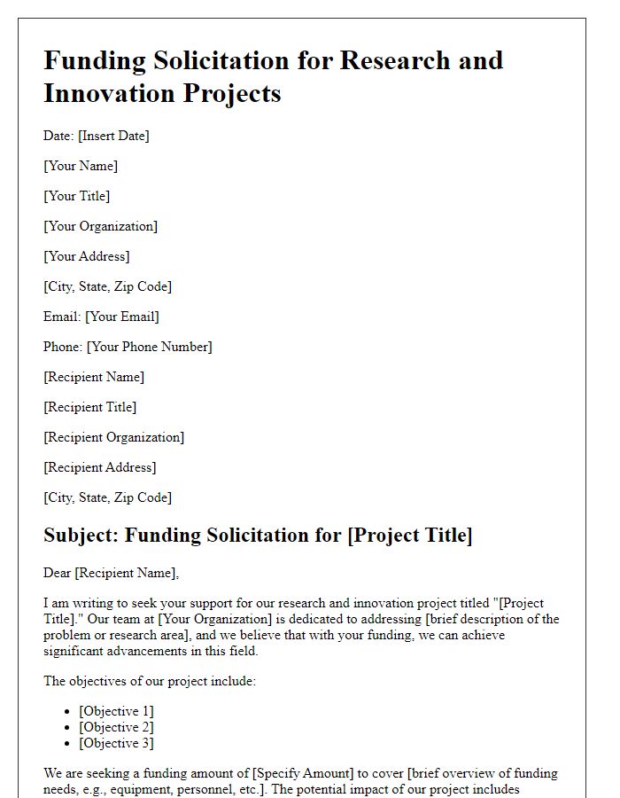 Letter template of funding solicitation for research and innovation projects