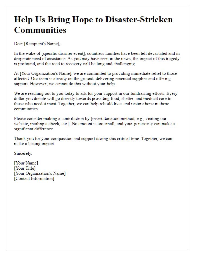 Letter template of fundraising letter for disaster relief efforts