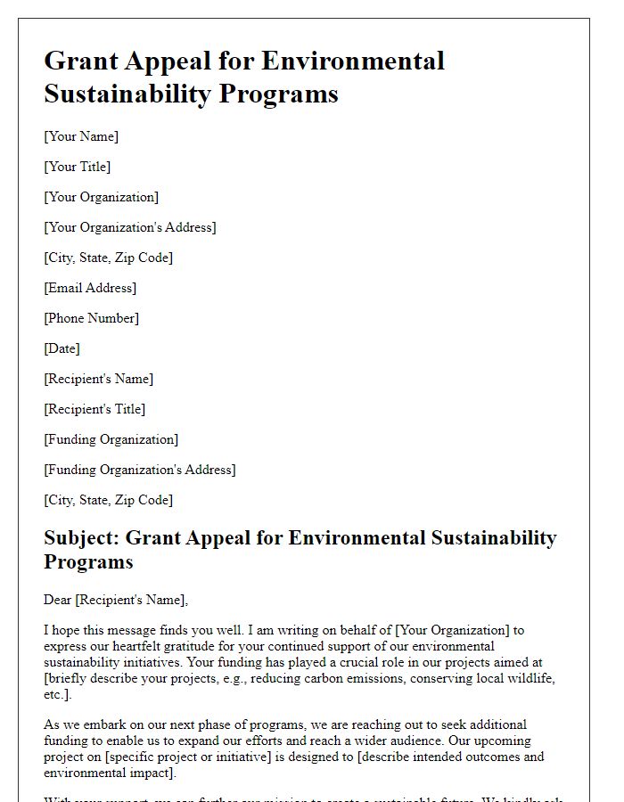 Letter template of grant appeal for environmental sustainability programs