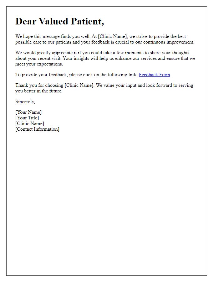 Letter template of clinic feedback gathering initiative.