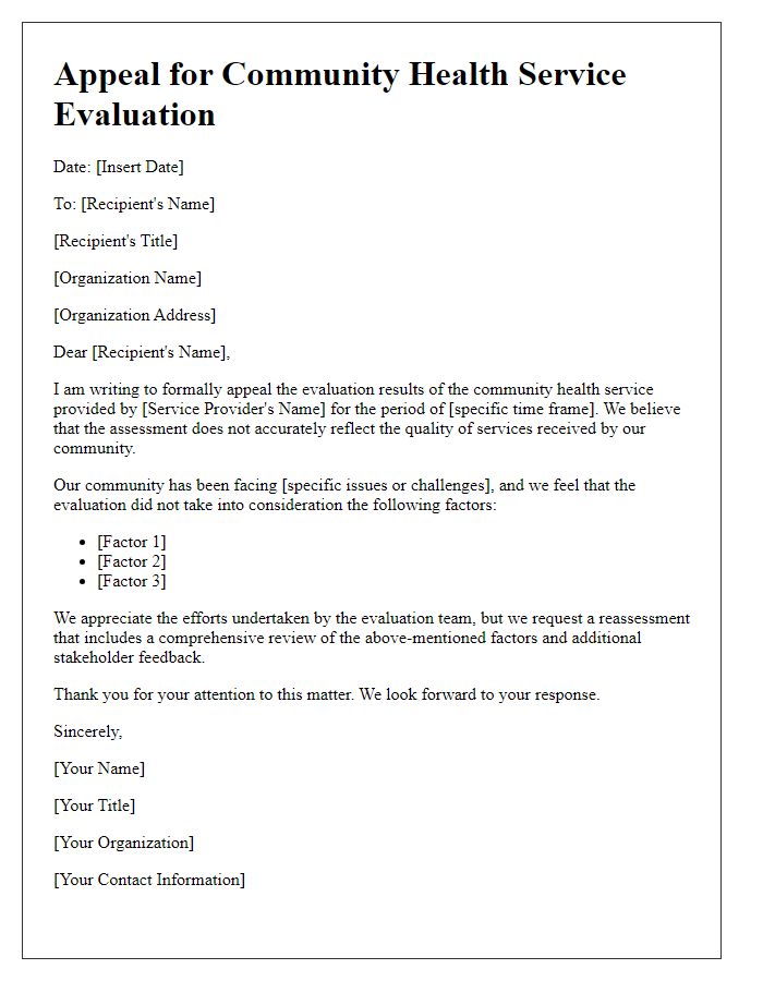 Letter template of community health service evaluation appeal.