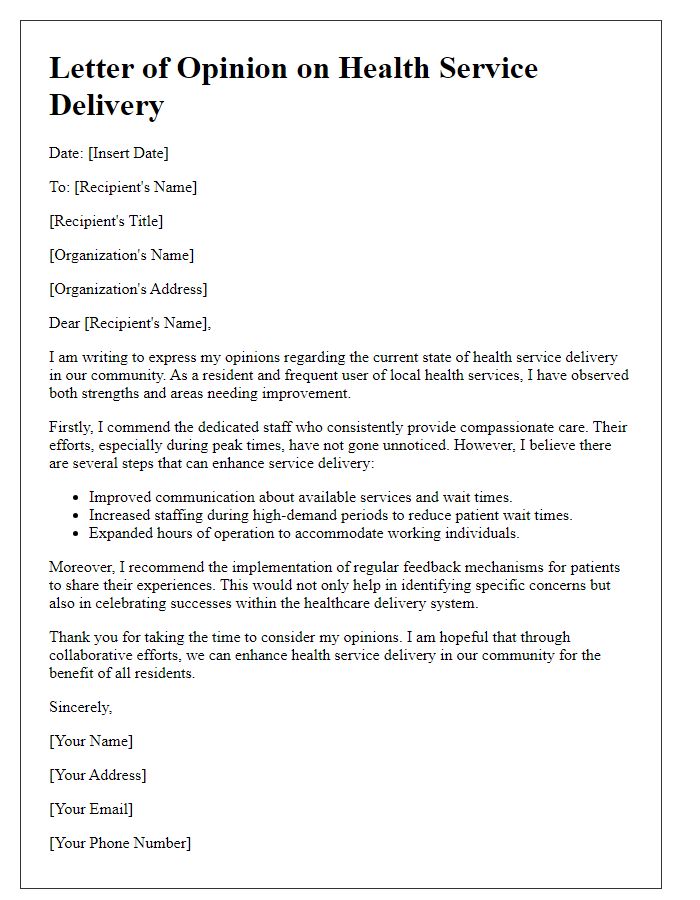 Letter template of opinions on health service delivery request.