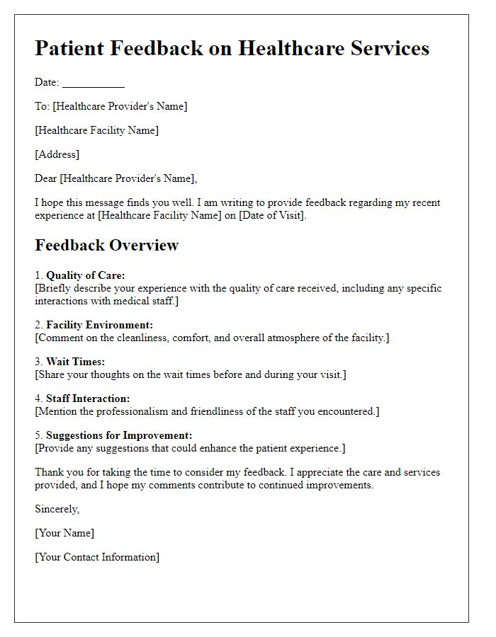 Letter template of patient feedback on healthcare services.