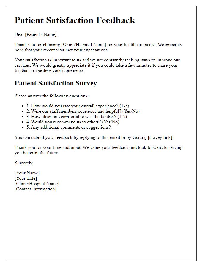 Letter template of patient satisfaction feedback collection.