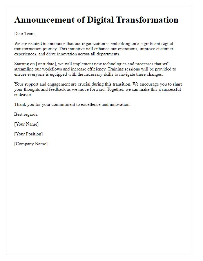 Letter template of a digital transformation announcement