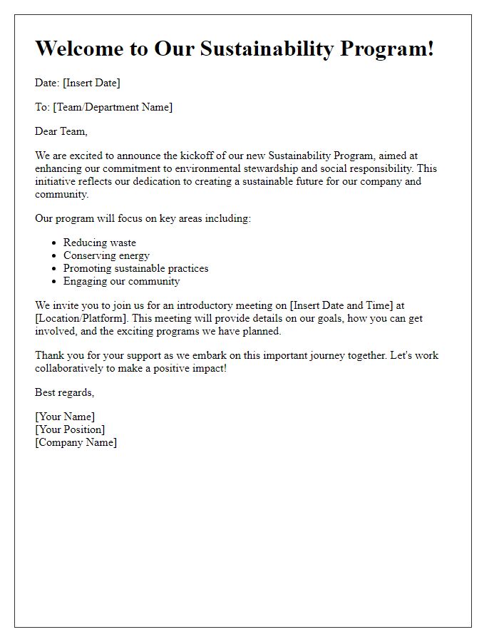 Letter template of a sustainability program kickoff