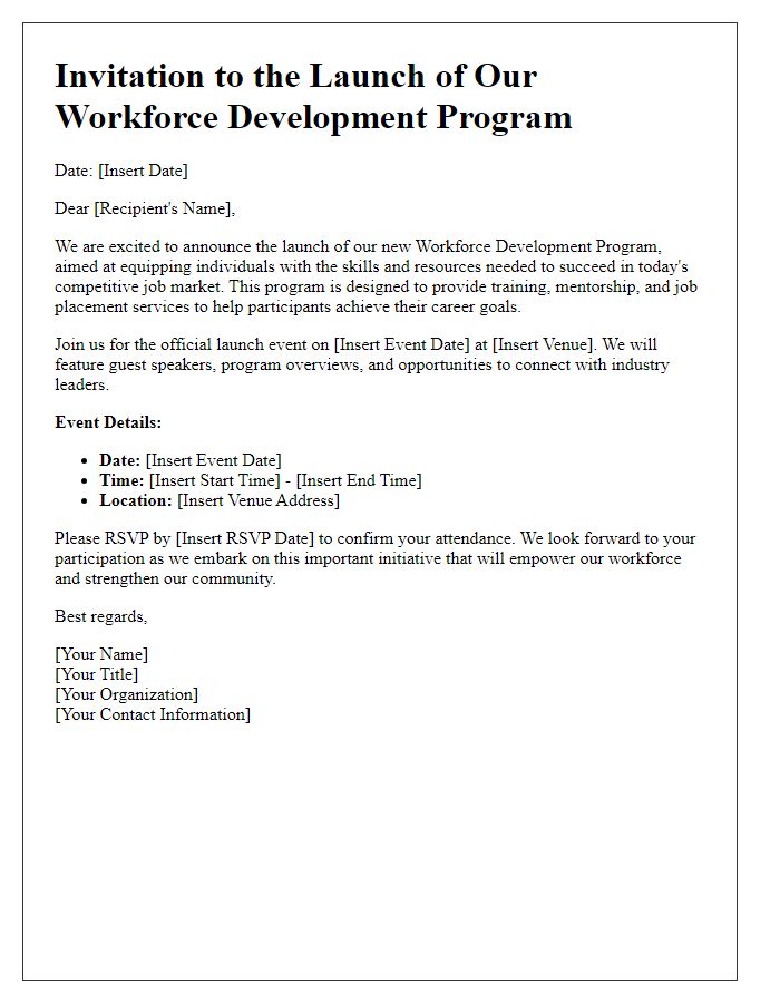 Letter template of a workforce development program launch