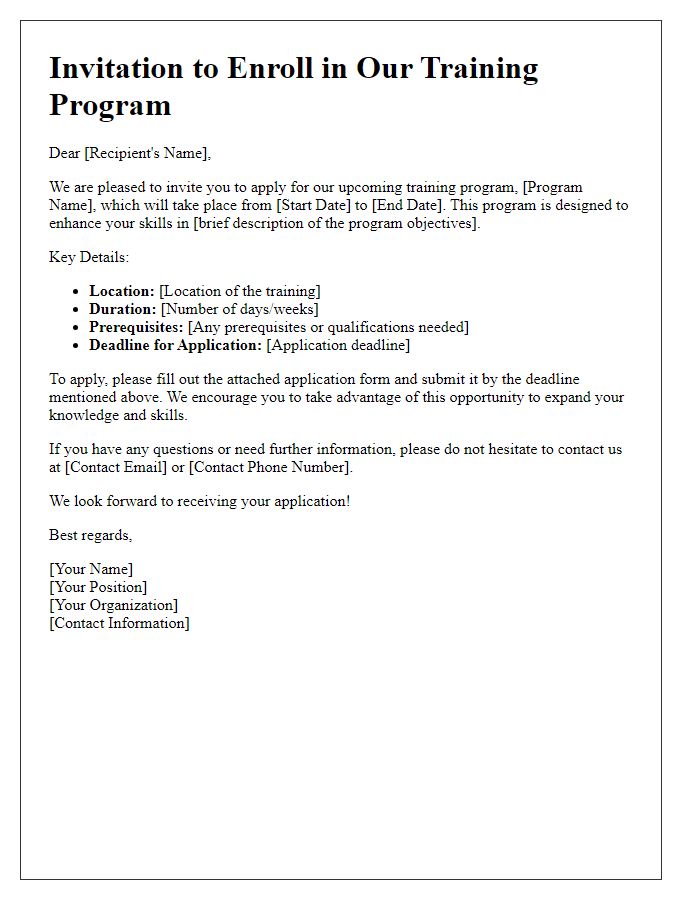 Letter template of application invitation for training program enrollment