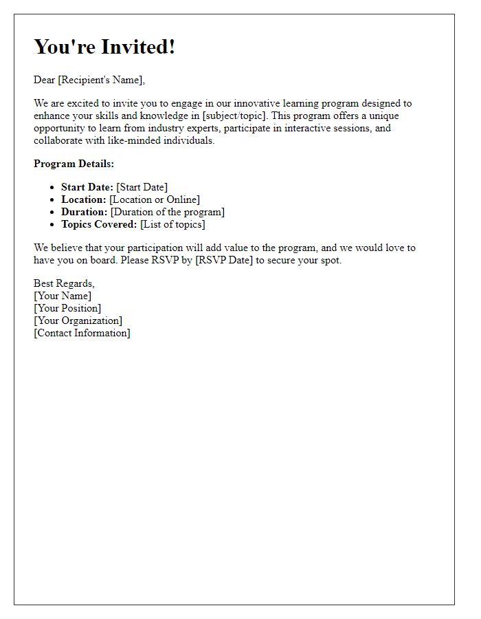 Letter template of invitation to engage in our learning program