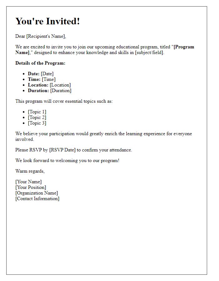 Letter template of invitation to join our educational program