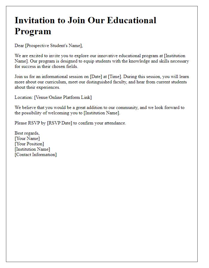 Letter template of invitation for prospective students to our educational program