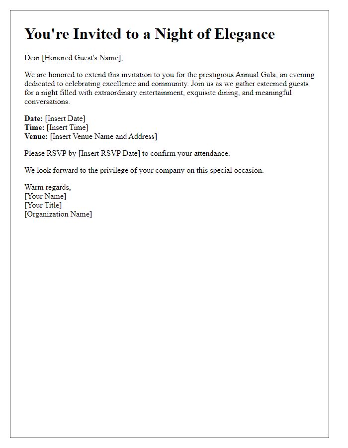 Letter template of distinguished gala invitation for honored guests