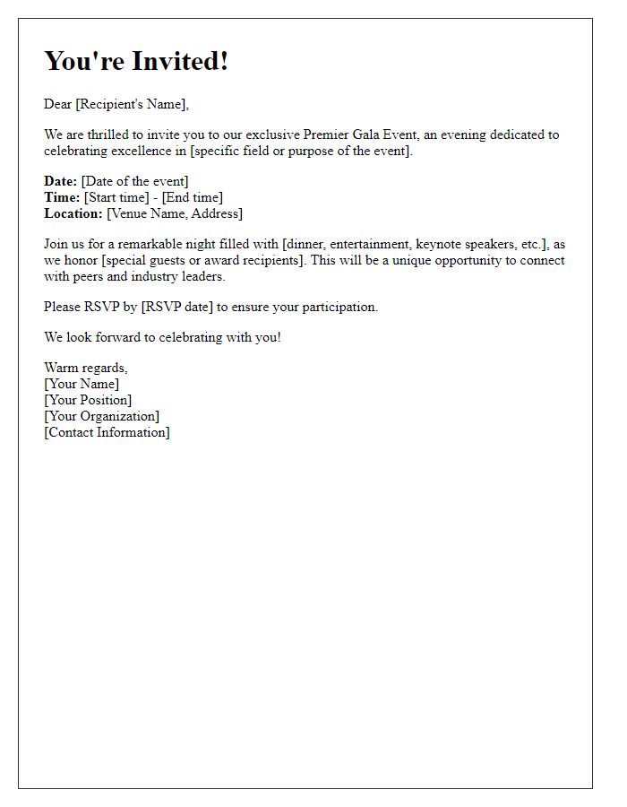 Letter template of premier gala event notice for select individuals