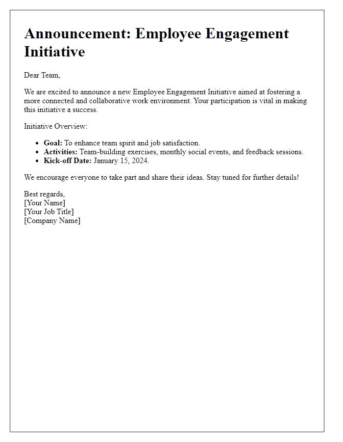 Letter template of Announcement for Employee Engagement Initiative